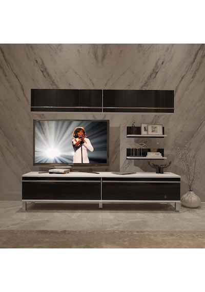 Decoraktiv Eko 5 Mdf Std Krom Ayaklı Tv Ünitesi Tv Sehpası Beyaz - Siyah