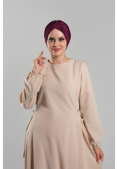 Hürrem Bone Şarabi Pratik Hazır Geçmeli Tesettür Bone Fukuro Piliseli Tek Çapraz Büzgülü 1824 08 Şarabi
