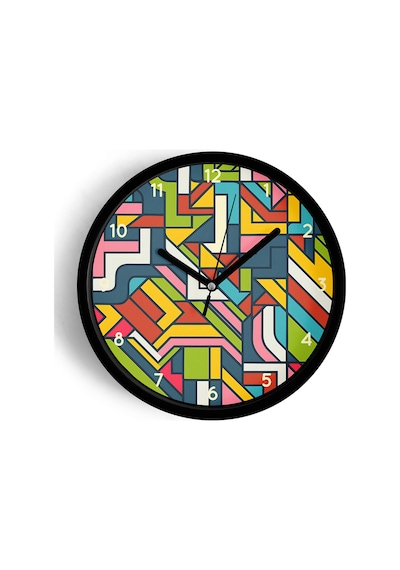 Soyut Geometrik Temalı Modern Duvar Saati - 25cm - Önü Camlı Siyah Kasa - Sessiz Mekanizma-jh0448 Siyah
