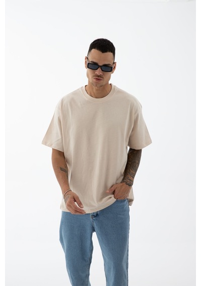 Erkek Oversize Fit Bisiklet Yaka Pamuk Kısa Kollu Tişört