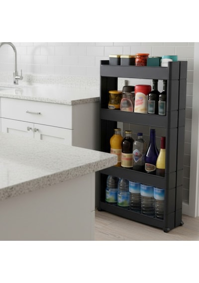 Technow Motek Sr-04 Tekerlekli Plastik,mutfak,banyo Rafı 4 Katlı Organizer Antrasit Antrasit