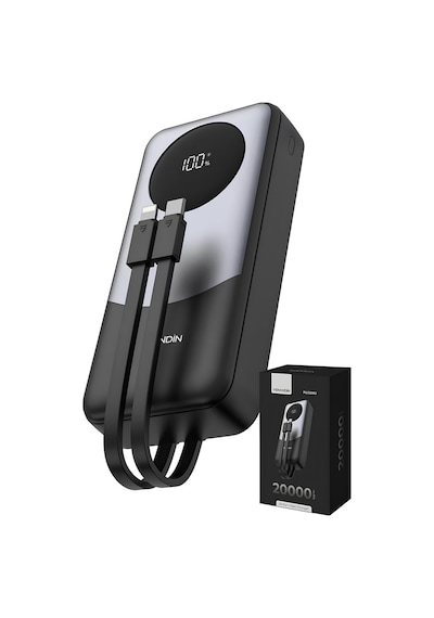 Venandin Pwb20a2 20.000 Mah Led Göstergeli 22.5w Hızlı Kendinden Kablolu Powerbank Siyah