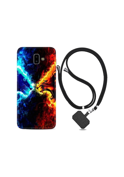 Samsung Uyumlu Galaxy J6 Plus Kılıf Ipli Askılı Red Blue Leon 1714