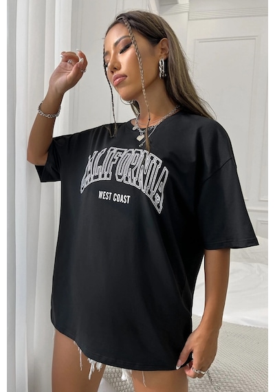 Unisex California West Coast Baskılı Tasarım Tshirt Siyah