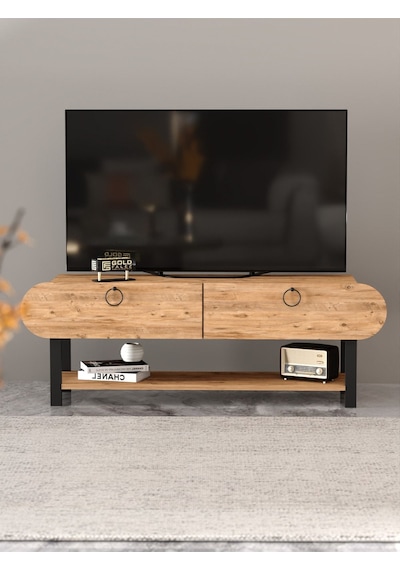 Tv Sehpası Tv Ünitesi Kapaklı Raflı Setro Atlantik Çam Kahverengi