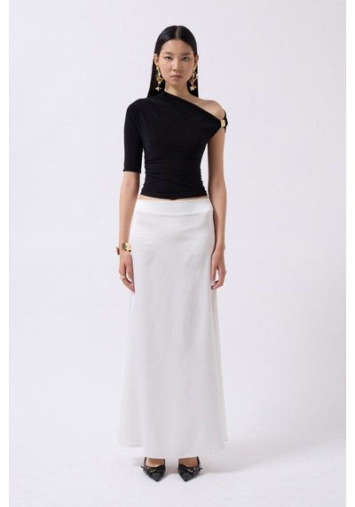 Fi-ma Aksesuar Detay Cutout Bluz - Beyaz siyah