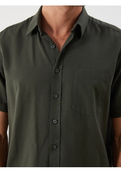 Lcwaıkıkı Classic Haki Regular Fit Kısa Kollu Armürlü Erkek Gömlek