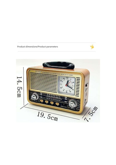 Nns Ns-8898bt Nostaljik Radyo Saatli, Nostaji, Bluetooth, Usb/sd/aux/ Radyo/ Mp3 Orta Boy Müzik Kutu