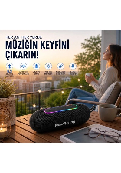 Bt 5.3 Taşınabilir Rgb Ledli Tf Kart Ve Fm Radıo Destekli Ip7x Su Geçirmez Özellikli Bluetooth Hoparlör