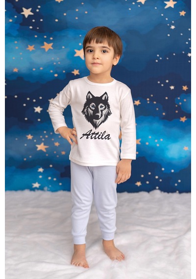 Pia Baby İsme Özel Erkek Çocuk Pijama Takımı %100 Pamuk Penye İsim Baskılı Kişiye Özel Çocuk Pijaması 20168m14pi Krem