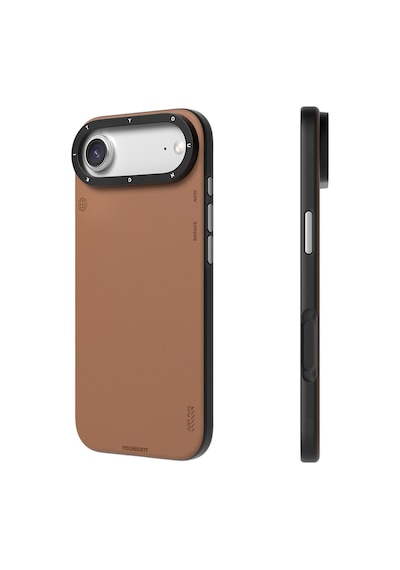 Apple Uyumlu iPhone 17 Air Kılıf M-safeli Basit Mat Deri Desenli Youngkit Tech Fashion Serisi Kapak Kahverengi Kahverengi