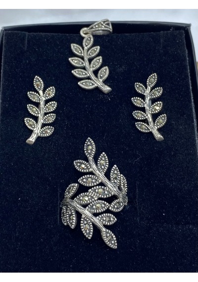 Yaprak Tasarımlı Gümüş Kadın Set Gümüş
