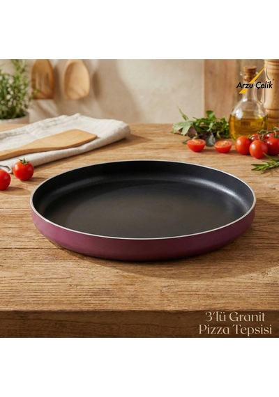 3lü Granit Pizza Tepsisi Seti - Mürdüm Mürdüm