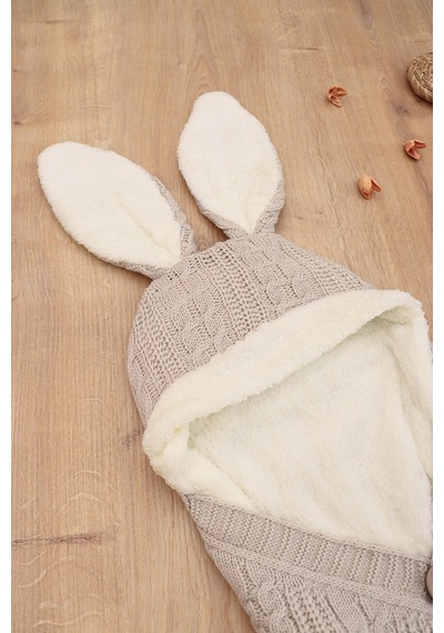 Kız Erkek Bebek Tavşan Kulak Düğmeli Krem Anakucağı Kundak Stl6816 Beyaz - Fuşya