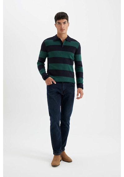 DeFacto Standart Fit Normal Kesim Çizgili Polo Yaka Triko Kazak Y4194AZ24WNGN852