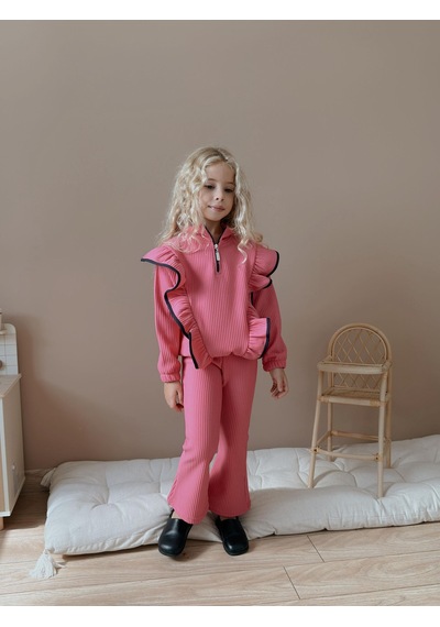 3-12 Yaş Fittili Şardonlu Kız Eşofman Takım- 7108400 - Pembe Pembe