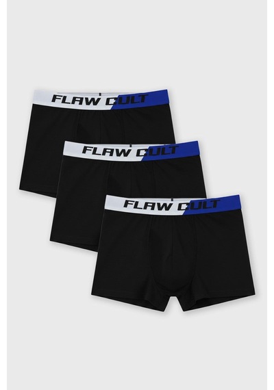 Flaw 3'lü Bel Lastikli Boxer Siyah Siyah