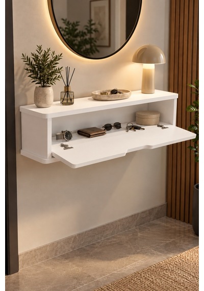 Sulorahome Duvara Monteli Kapaklı Antre Rafı Ve Dolap Beyaz