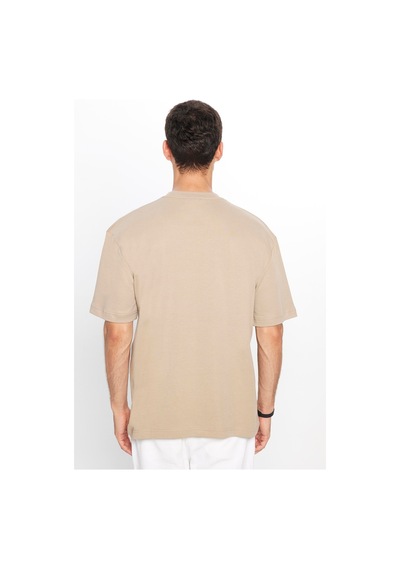 Tudors Unisex Oversize Geniş Kesim Pamuklu Yumuşak Dokulu Basic Bisiklet Yaka Bej Tişört-31579-bej Bej