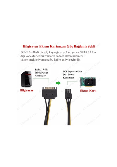 Sata 15-Pin To 6-Pin Pci Express Ekran Kartı Çevirici Güç Kablosu