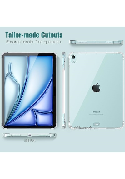 Apple Uyumlu iPad Air 13 İnç 2024 M2 Kılıf Arkası Şeffaf Köşe Korumalı