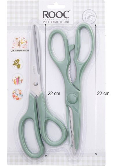 Makri Home Tırtıklı Ağız 2'li Çok Amaçlı Makas Seti Büyük Boy Yeşil, 22 Cm