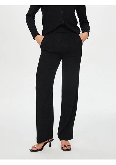 Faik Sönmez Keninden Dokulu Straight Fit Kadın Örme Pantolon Us26pnt008 Siyah