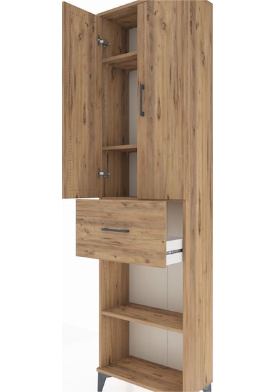 Arges Dolap 4 Raflı Tek Çekmeceli 2 Kapaklı 60x30x221 Çam-çam Çam