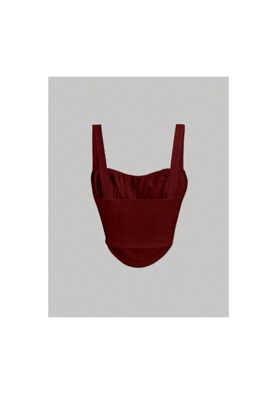 Meren Like Your Syle Bordo Nakış Desenli Göğüs Dekolteli Geniş Askılı Üst Crop Bordo