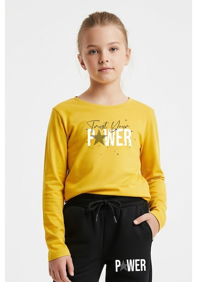 Fyk Kids Yuvarlak Yaka Power Baskılı Kız Çocuk Alt-üst Takım Sarı