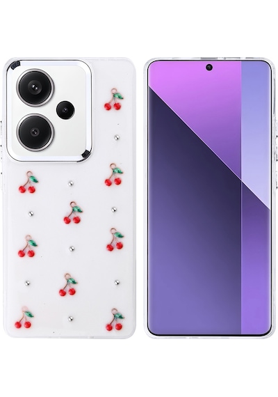 Xiaomi Redmi Note 13 Pro Plus 5g Kılıf Airbag Tasarımlı Simli Şeffaf Zore Kutup Kapak Kiraz