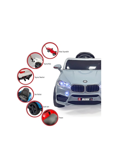 Blade Gt 12v Uzaktan Kumandalı Bluetooth Ve Usb Destekli Led Farlı Emniyet Kemerli Çocuk Akülü Araba Gri