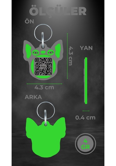 Petjoo 7.Hook Yeşil-Gri Qr'lı Köpek Künyesi