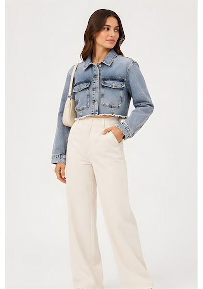 Lili Woman Kadın Crop Denim Kot Ceket Yıkamalı Ty.jct01m Mavi