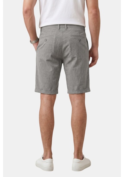 Rizzup Gri Slim Fit Likralı Çizgi Dokulu Beli Lastikli İpli Erkek Şort Kapri 2601743