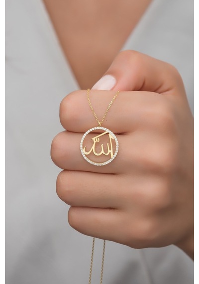 925 Ayar Gümüş Gold Allah Lafzı Kolye