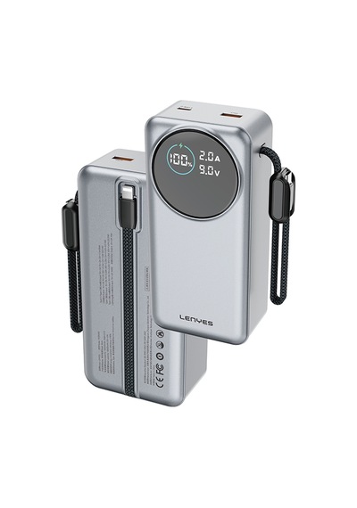 Lenyes Px3004d Dijital Led Ekranlı Lightning Kablolu Powerbank 22.5w 30.000mah Gümüş
