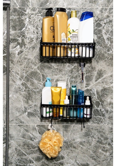 Banyo Yapışkanlı Banyo Rafı, 2'li Banyo Düzenleyici, Duş Rafı Organizer Şampuanlık, Plastik