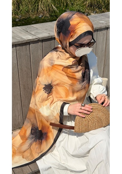 Qalortex Scarf Pamuklu Rosaly Desen Şal-gold