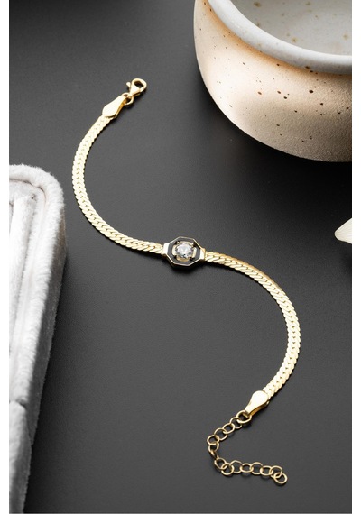 Çekirdekjewelry 925 Ayar Gümüş Gold Hasır Serenay Bileklik Sarı