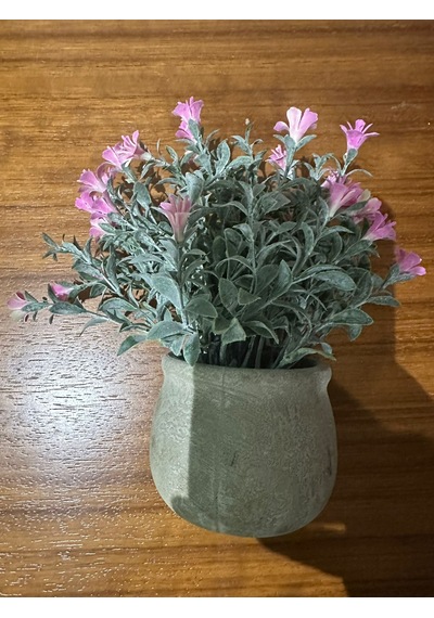 Saksıda Dekoratif Pembe Bahar Çiçeği - 20 Cm Yapay Çiçek 3 Saksı Pembe