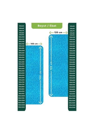 Hortumtech Kıvırcık Paspas Kir Tutucu Pvc Kapı Önü İç Dış Mekan Eko 12 Mm - Turkuaz 120 X 850 Cm
