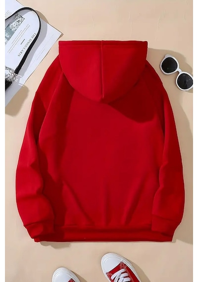 Uyguntarz I'm Not Short Baskılı Unisex Oversize Sweatshirt Kırmızı