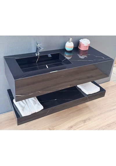 Akay Dizayn L01 Porselen Banyo Lavabosu Siyah 120 CM