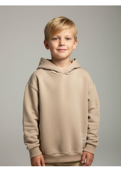 Zekids Erkek Çocuk Kapüşonlu Batik Desenli Sweatshirt-16394 Bej