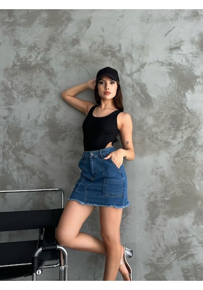 Kaizer Denim Laciver Kot Mini Etek Lacivert