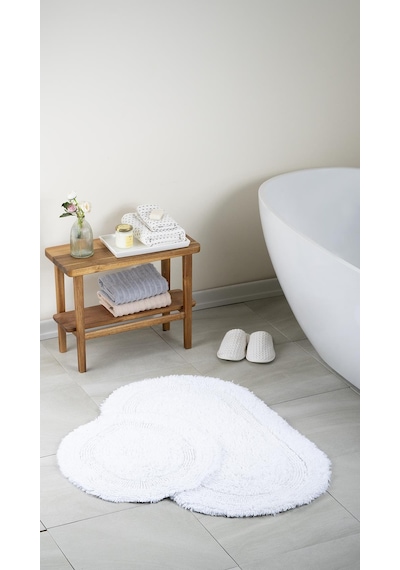 Atlantik Doğal Pamuklu 2'li Banyo Paspas Seti 60x100+50x60 Cm - Beyaz çok renkli