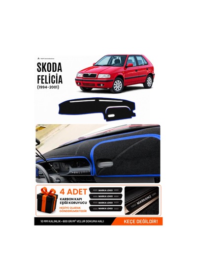 Skoda Felıcıa 1994-2001 Uyumlu Torpido Koruma, Torpido Örtüsü, Torpido Kılıfı - Siyah-mavi - Sk006