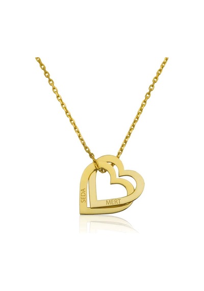 Gümüş Gold Kişiye Özel Kalpler Kolye Gümüş