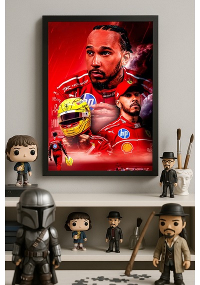 Lewis Hamilton Siyah Ahşap Çerçeveli Poster, Dekoratif Formula 1 Duvar Tablosu